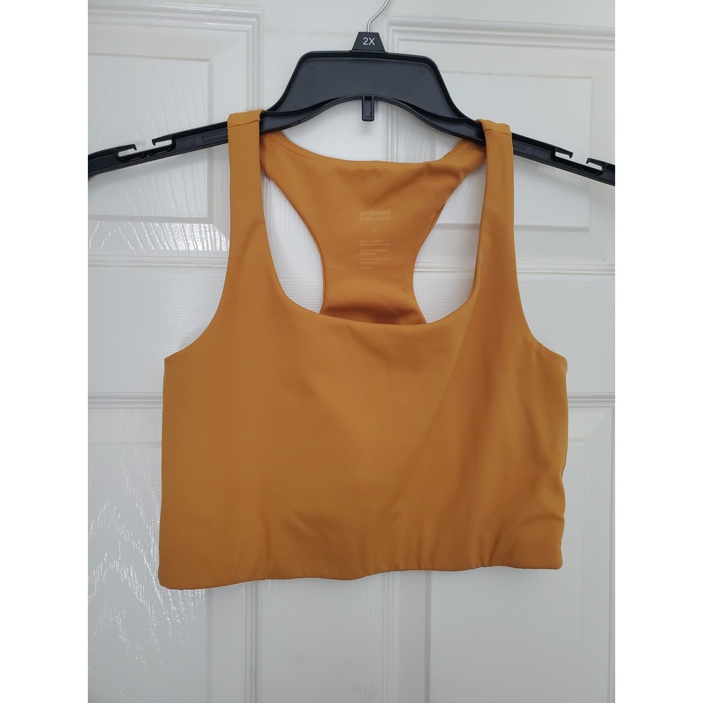 Girlfriend Collective Paloma Bra Mustard Gold Racerback Activewear Medium